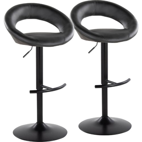 Posh Adjustable Swivel Bar Stool in Black Metal & Black Leatherette (Set of 2)